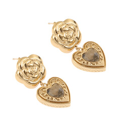 Rose & Camellia Rose & Camellia oorbellen 2503 Earrings rose with heart amazonite gold