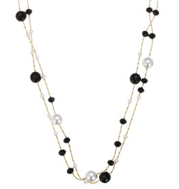 Rose & Camellia Rose & Camellia Ketting 2504 Necklace Long black & pearl gold 150 CM