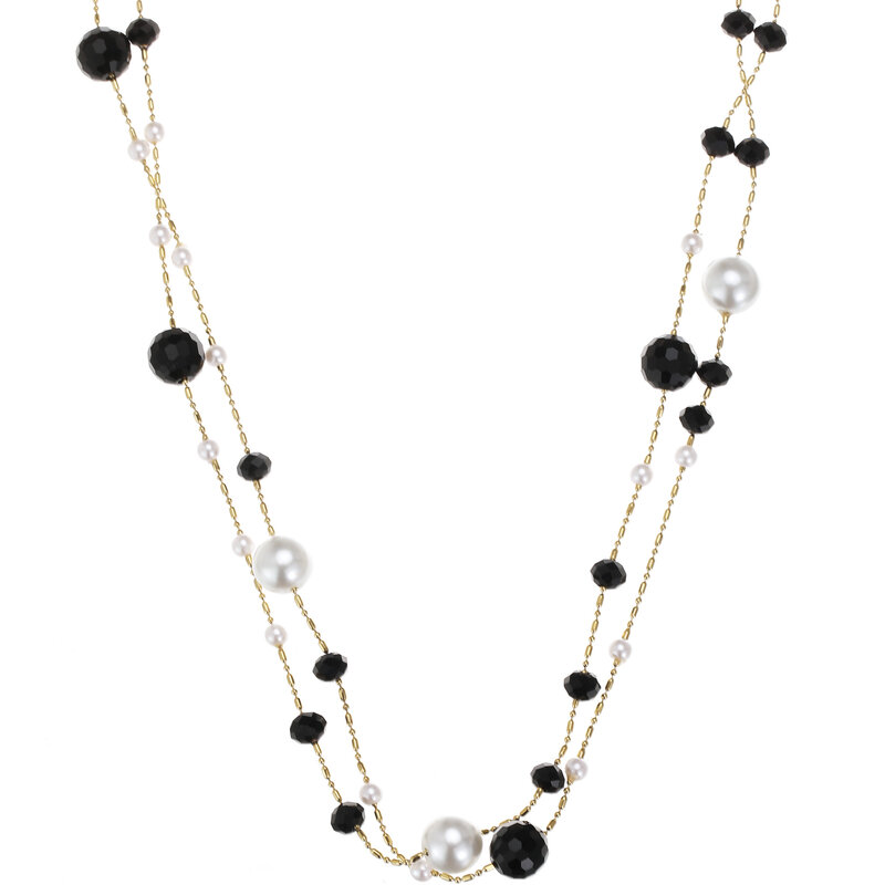 Rose & Camellia Rose & Camellia Ketting 2504 Necklace Long black & pearl gold 150 CM