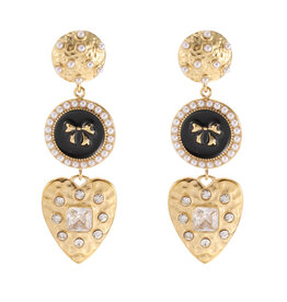 Rose & Camellia Rose & Camellia oorbellen 4503 Earrings vintage bow with heart pear, black & gold 5 CM