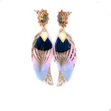 Gas Bijoux Jewelry Gas Bijoux oorbellen 298070 Sao feather earrings small size gold star aventurine green light pink and blue