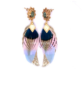 Gas Bijoux Jewelry Gas Bijoux oorbellen 298070 Sao feather earrings small size gold star aventurine green light pink and blue