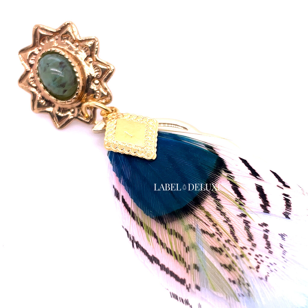 Gas Bijoux Jewelry Gas Bijoux oorbellen 298070 Sao feather earrings small size gold star aventurine green light pink and blue