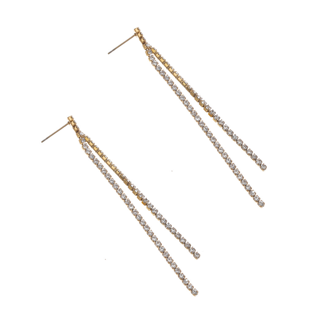 Rose & Camellia Rose & Camellia oorbellen 7954 Earrings Party strass long gold