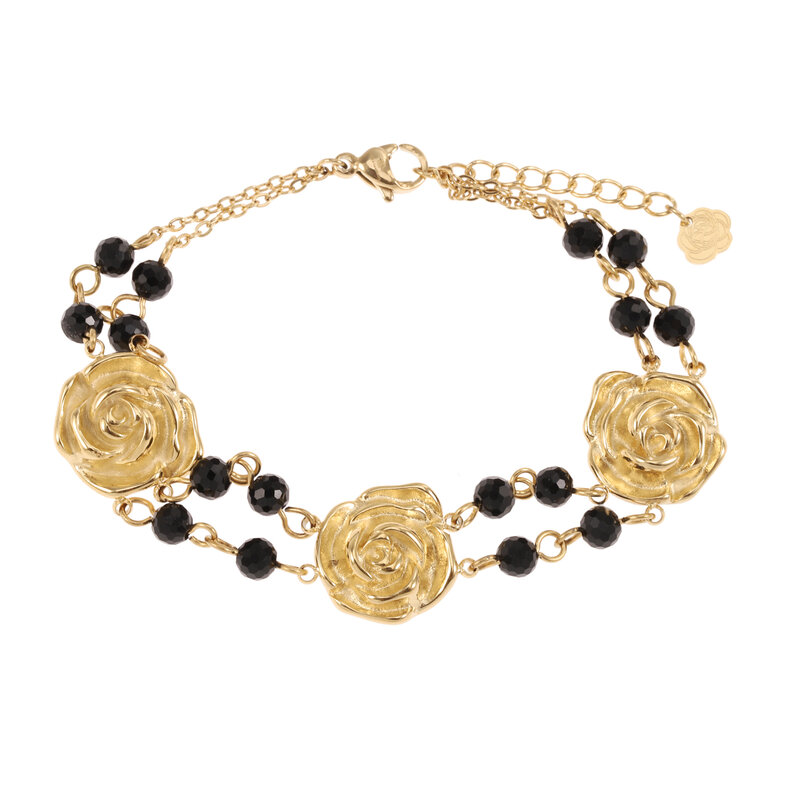 Rose & Camellia Rose & Camillia armband 2500 Bracelet Vintage flowers little black stones gold