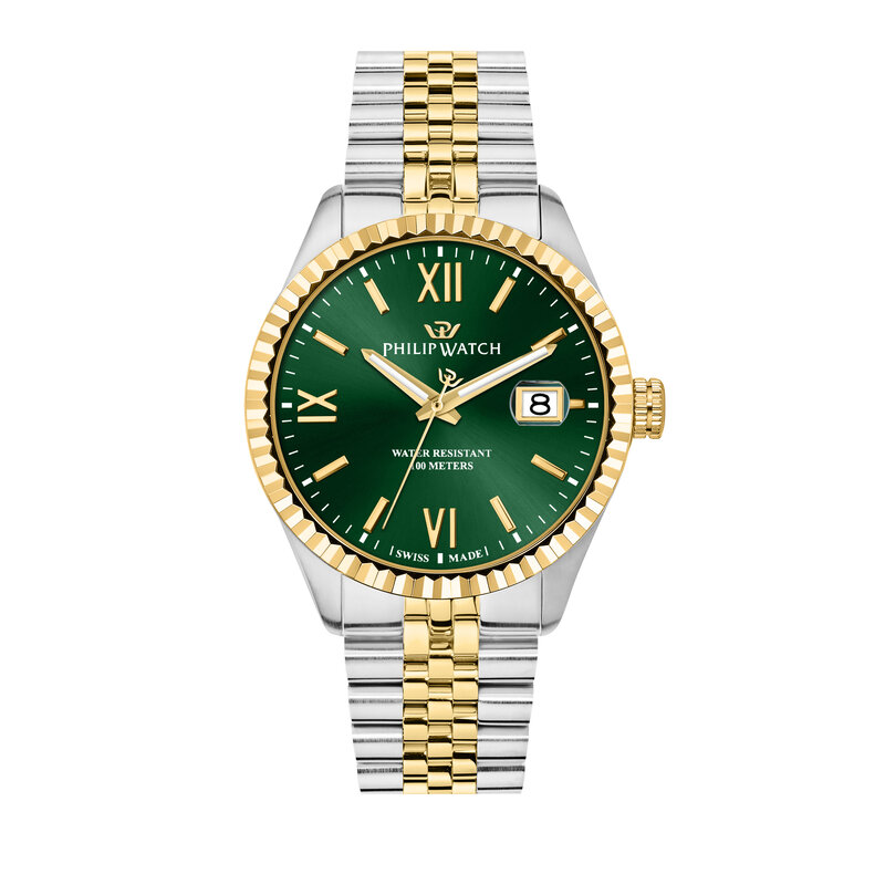 Philip Watch Philip Watch R8253597111 Caribe Urban (zilver/goud/groen) 41 mm Swiss Made heren horloge
