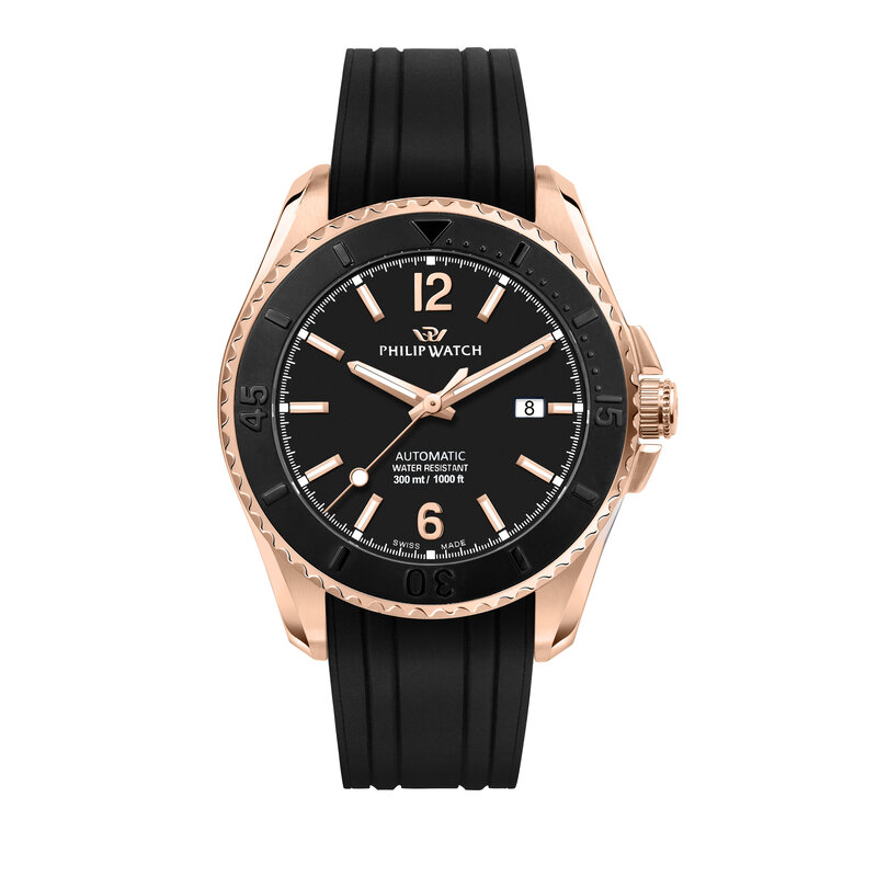 Philip Watch Philip Watch R8221218002 Amalfi (rosé goud/zwart) 42 mm Swiss Made heren horloge