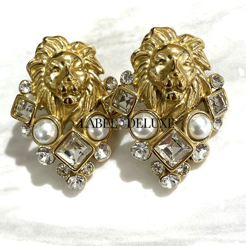 Rose & Camellia Rose & Camellia oorbellen 0501 Earrings Alloy lion head gold