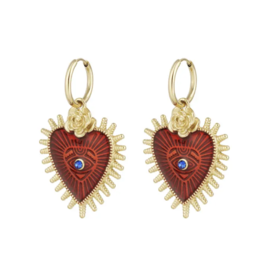 Yehwang Oorbellen 15133 Hearts roses red gold