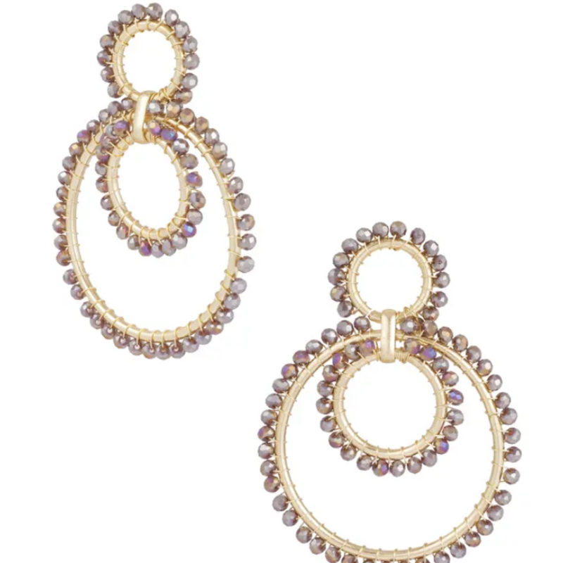 Yehwang Oorbellen 90536 Shimmering beads purple earrings gold