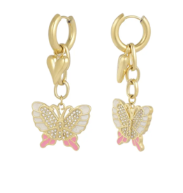 Yehwang Oorbellen 77124 Butterfly pink gold