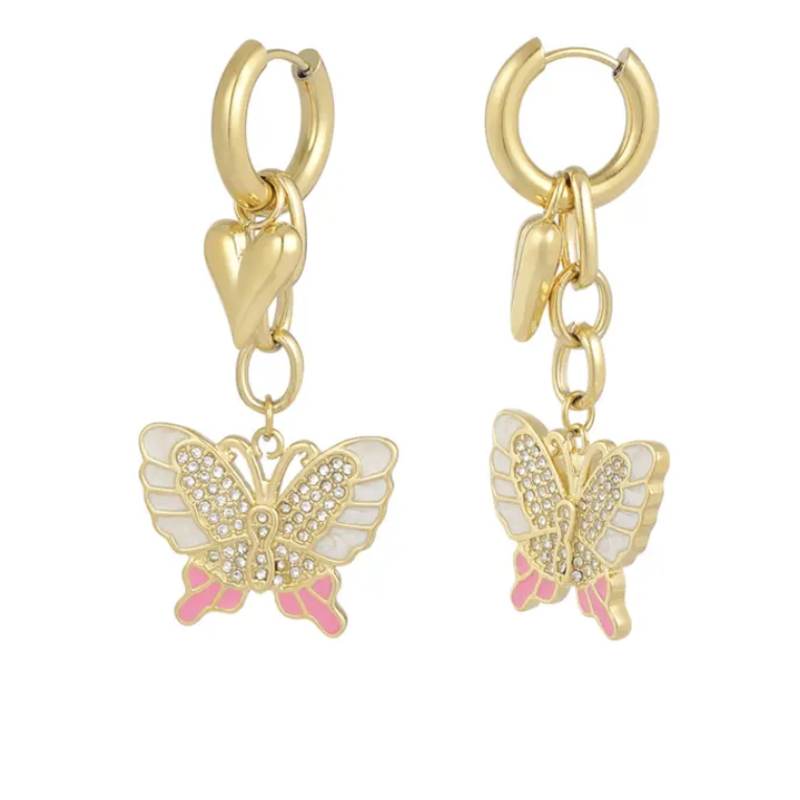 Yehwang Oorbellen 77124 Butterfly pink gold