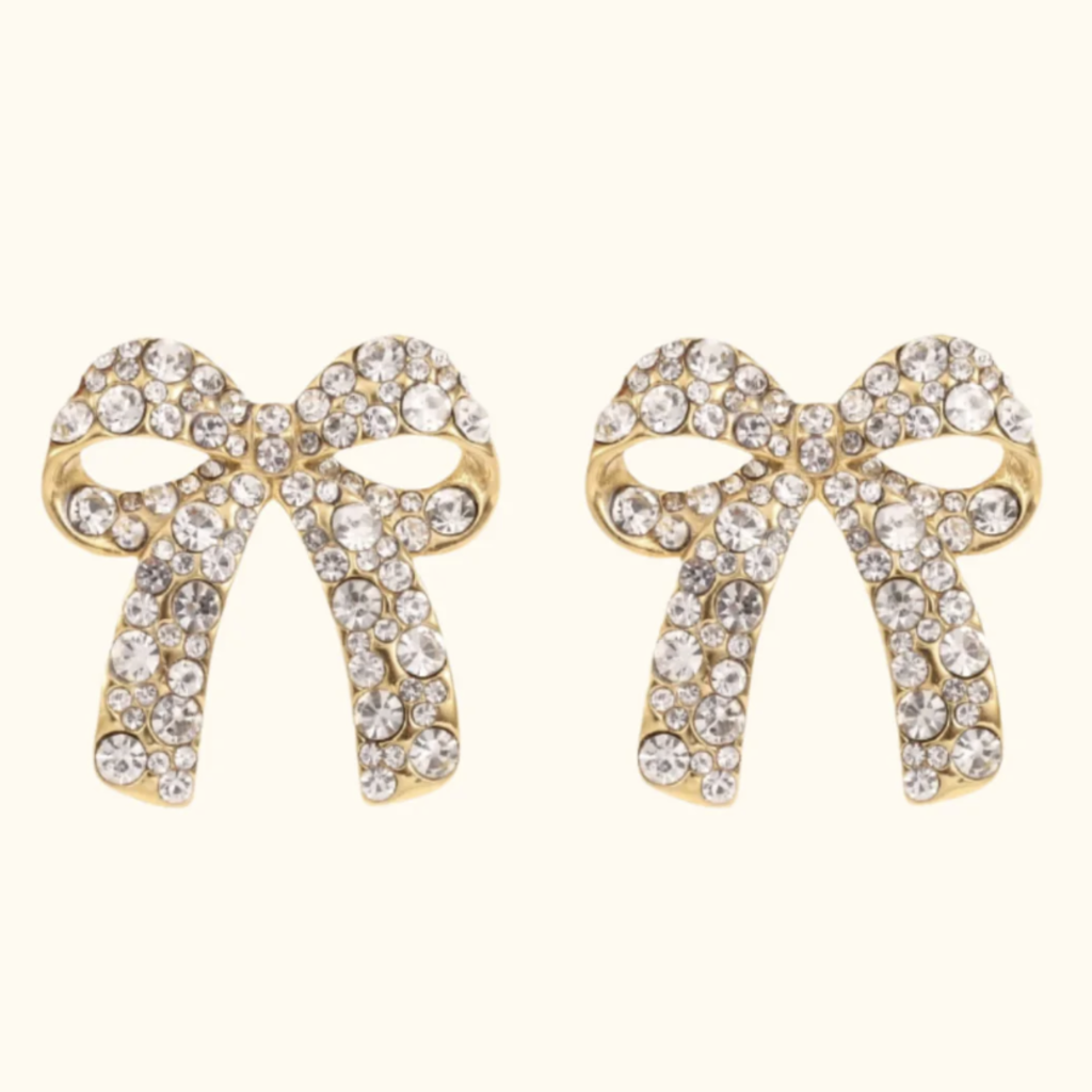 Label Deluxe Bijoux By Jam Gioielli Oorbellen BJ8959 Strik bow earrings gold stones 2.4 CM