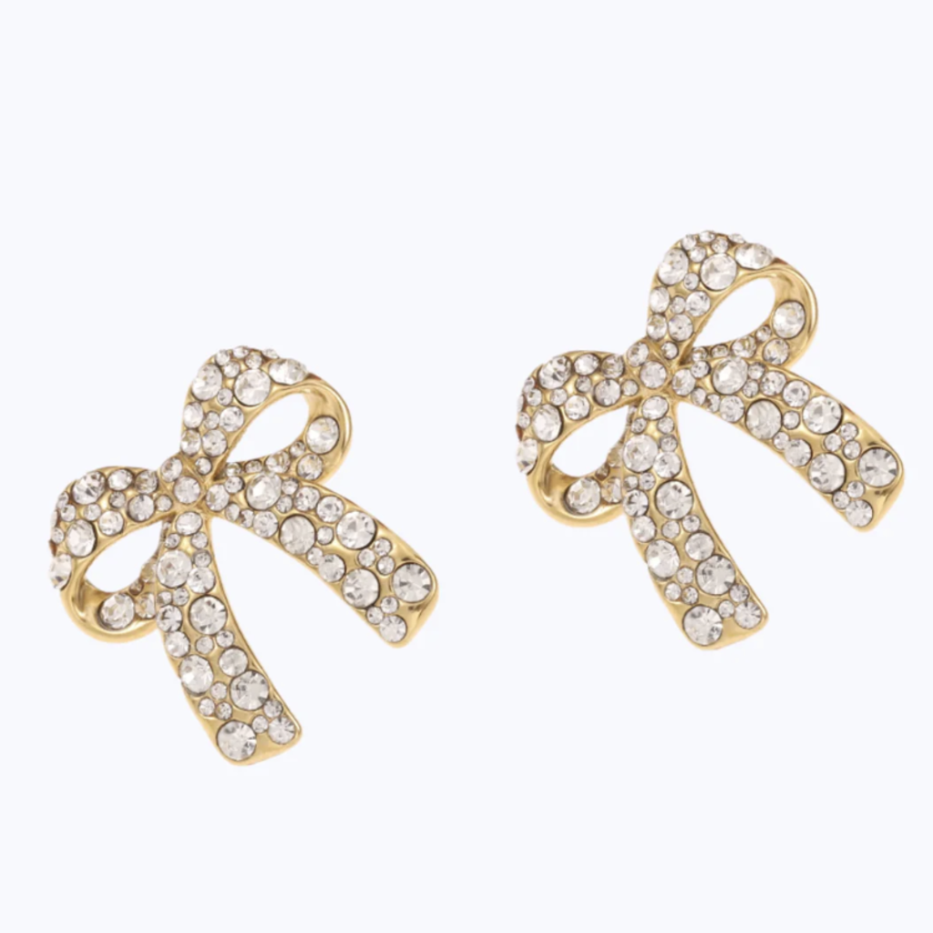 Label Deluxe Bijoux By Jam Gioielli Oorbellen BJ8959 Strik bow earrings gold stones 2.4 CM