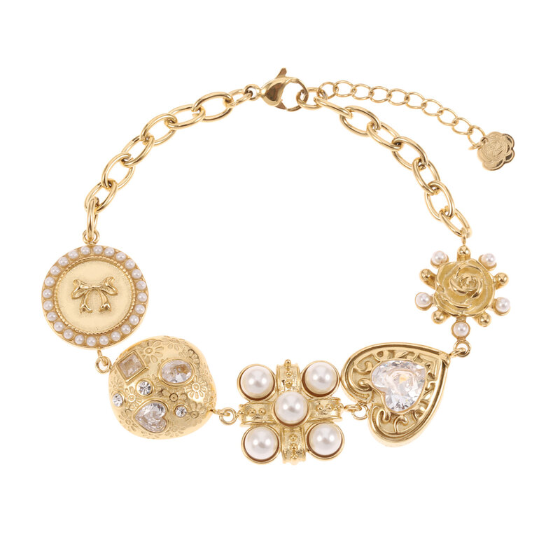 Rose & Camellia Rose & Camellia armband 4503 Bracelet Vintage flower heart pearl gold