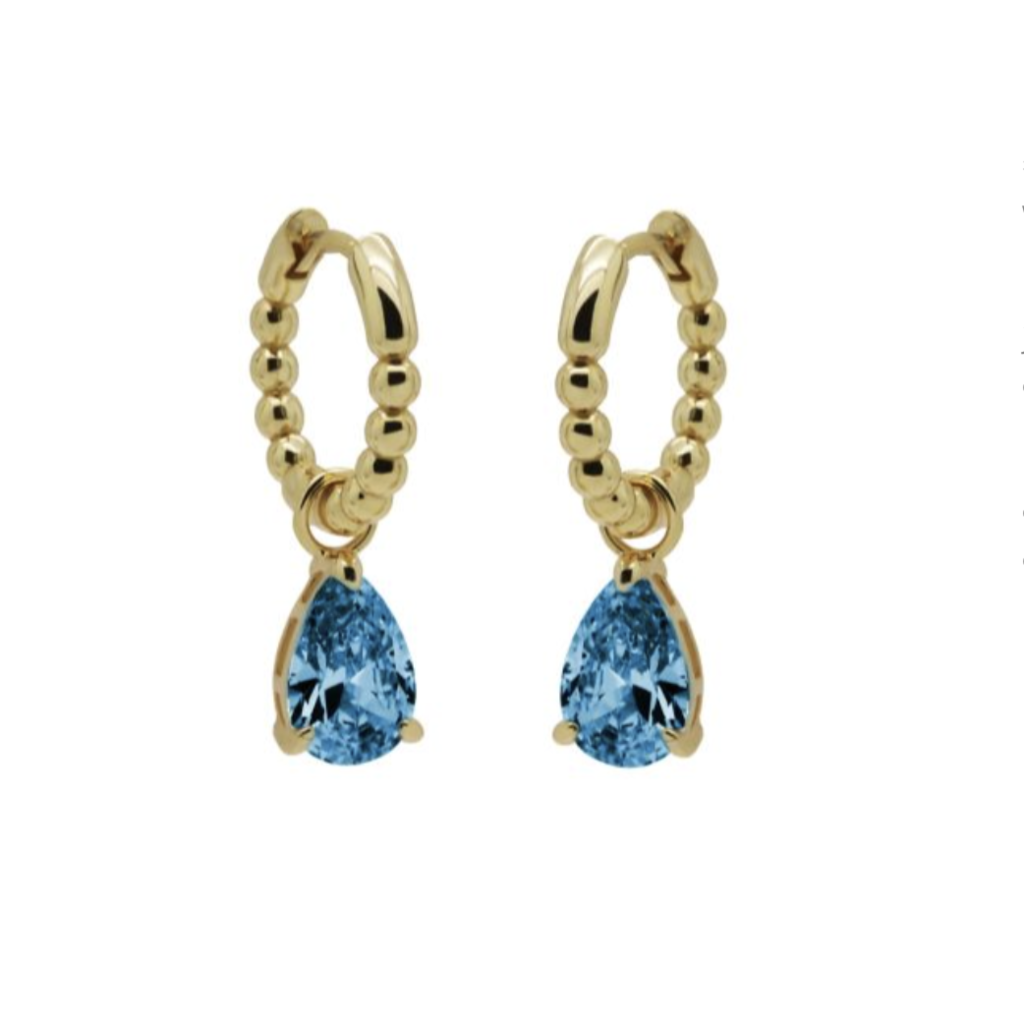 Karma Jewelry Karma Jewelry oorbellen A106_LB Hinged hoops zirconia Blue Anna 925 silver gold plated 26 MM