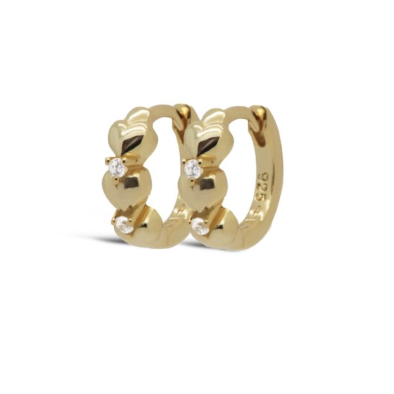 Karma Jewelry Karma Jewelry oorbellen H536GP Hinged zirconia connected heart 925 silver gold plated 13 MM