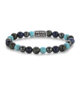 Rebel & Rose Rebel & Rose armband RR-80108-V- Bracelet Beads Blue Nights Vintage - 8mm