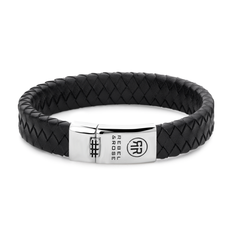 Rebel & Rose Rebel & Rose armband RR-L0141-S Bracelet Braided Flat leather black 925 silver