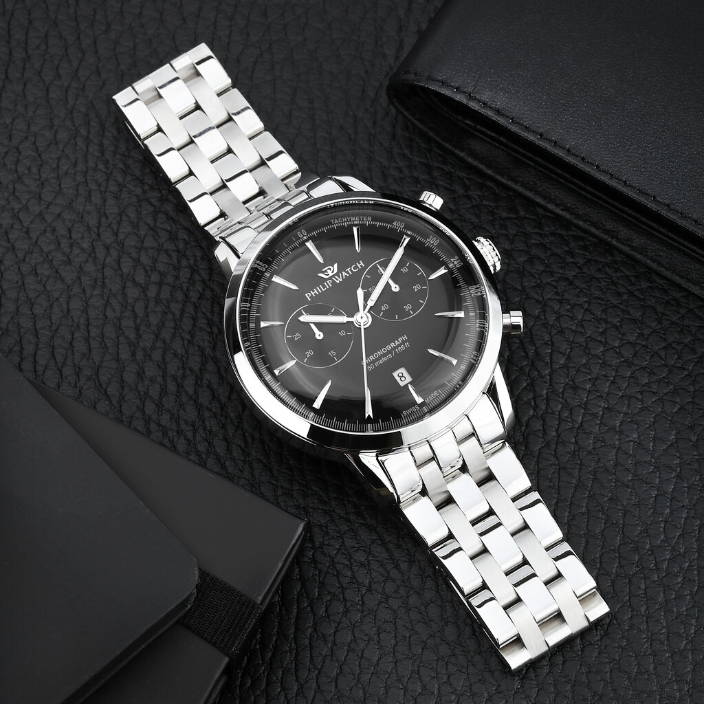 Philip Watch Philip Watch R8273680001 Sunray (Zilver/zwart/zilver) 41 mm Swiss Made heren horloge