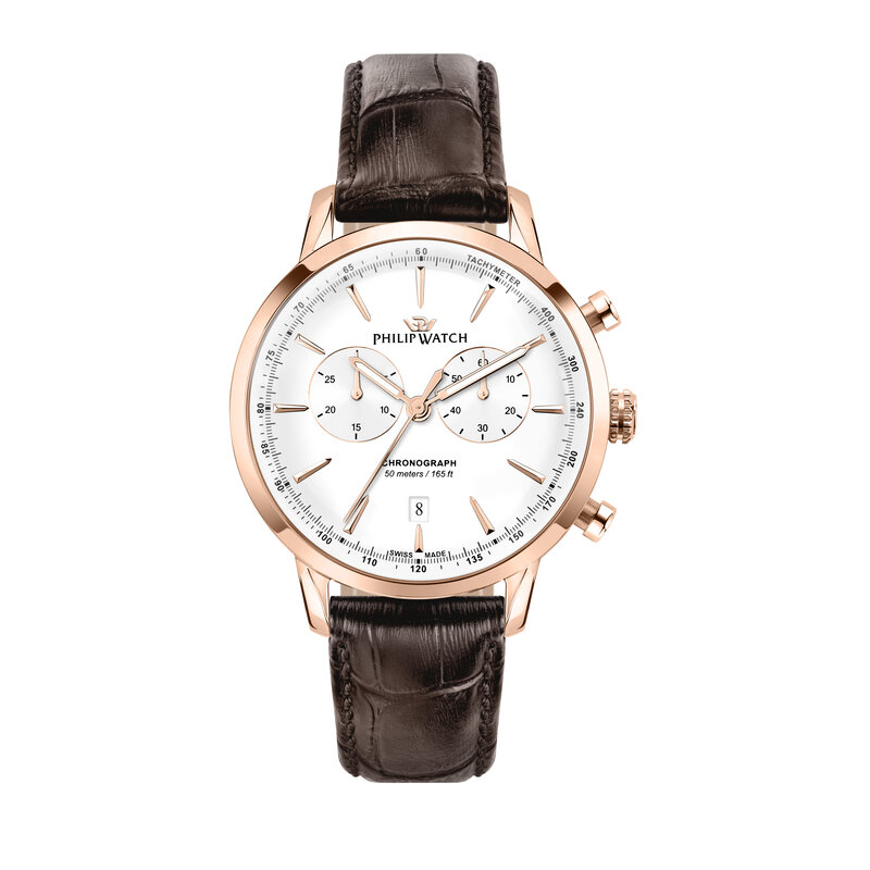 Philip Watch Philip Watch R8271680004 Sunray (Rosé goud/wit/bruin) 41 mm Swiss Made heren horloge