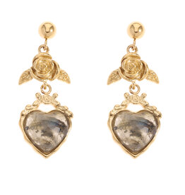Rose & Camellia Rose & Camellia oorbellen 4509807 Earrings Vintage heart rose labradorite gold