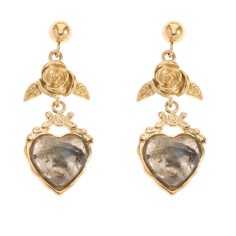 Rose & Camellia Rose & Camellia oorbellen 4509807 Earrings Vintage heart rose labradorite gold