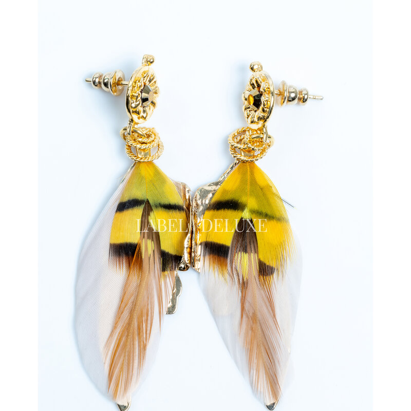 Gas Bijoux Jewelry Gas Bijoux oorbellen 298070 Sao feather earrings small size gold naturel stones