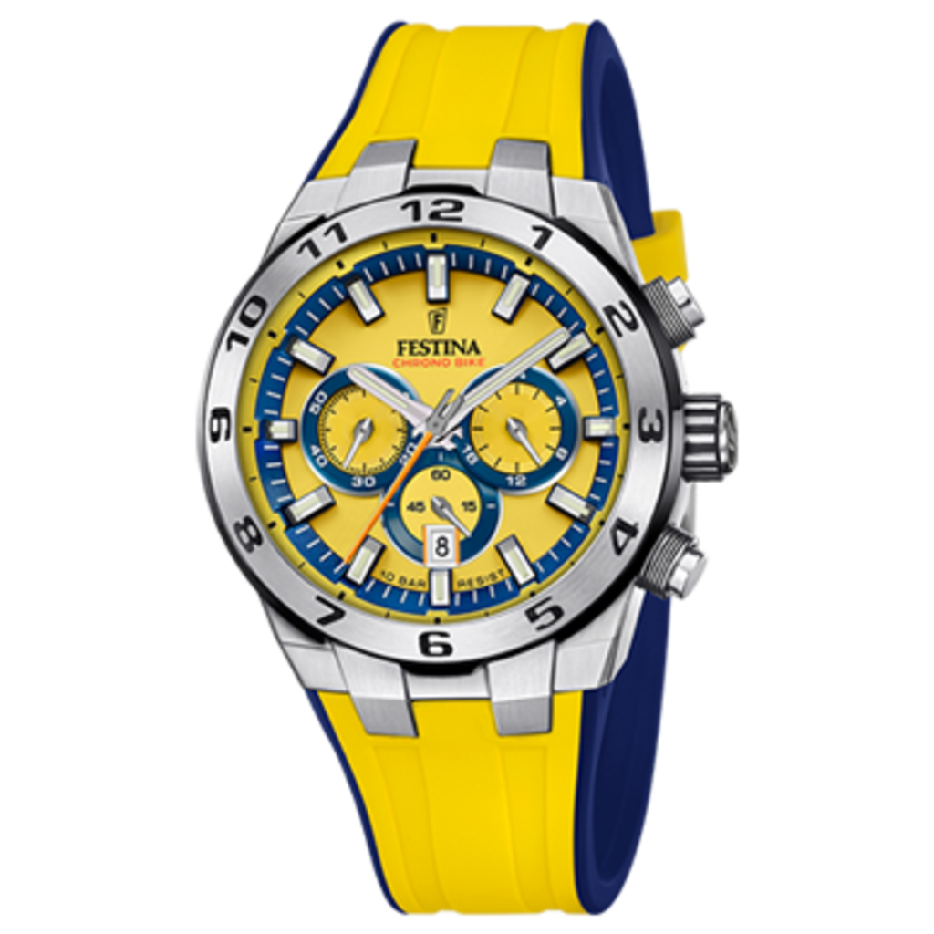 Festina Festina F20671/4 Men Watch Chrono Bike Silver Yellow ( zilver / geel ) 44.5 MM heren horloge