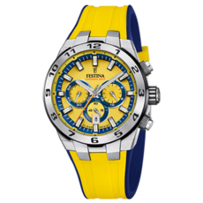 Festina Festina F20671/4 Men Watch Chrono Bike Silver Yellow ( zilver / geel ) 44.5 MM heren horloge