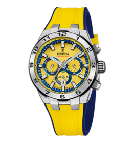 Festina Festina F20671/4 Men Watch Chrono Bike Silver Yellow ( zilver / geel ) 44.5 MM heren horloge