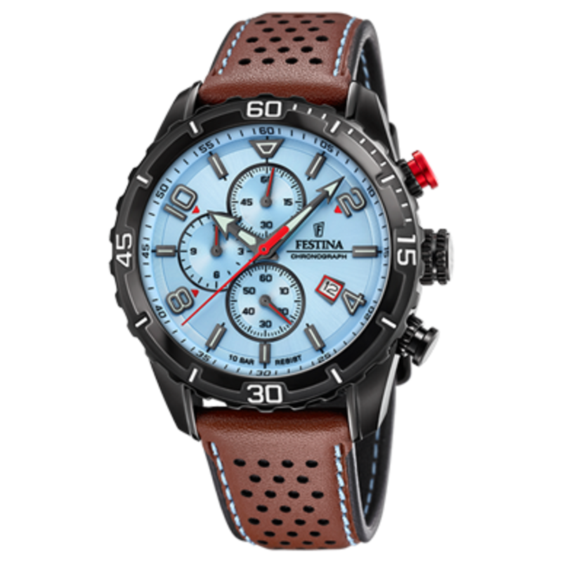 Festina Festina F20519/1 Men Watch Timeless Chronograph Blue Black Brown ( Blauw Zwart Bruin ) 45 MM heren horloge