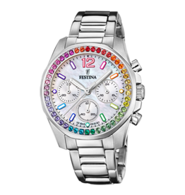 Festina Festina F20606/2 Womens Watch Boyfriend collection Silver rainbow Pearly ( Zilver regenboog Parel ) 38.1 MM dames horloge