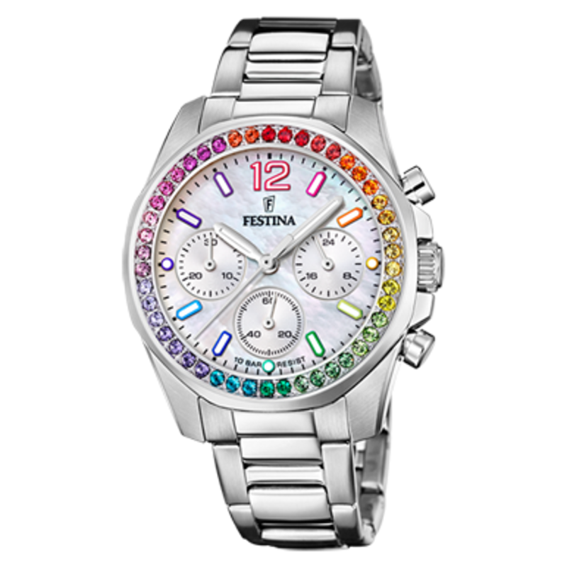 Festina Festina F20606/2 Womens Watch Boyfriend collection Silver rainbow Pearly ( Zilver regenboog Parel ) 38.1 MM dames horloge