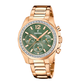Festina Festina F20639/A Womens Watch Boyfriend collection Rosegold Green ( Rosegoud Groen ) 38.1 MM dames horloge