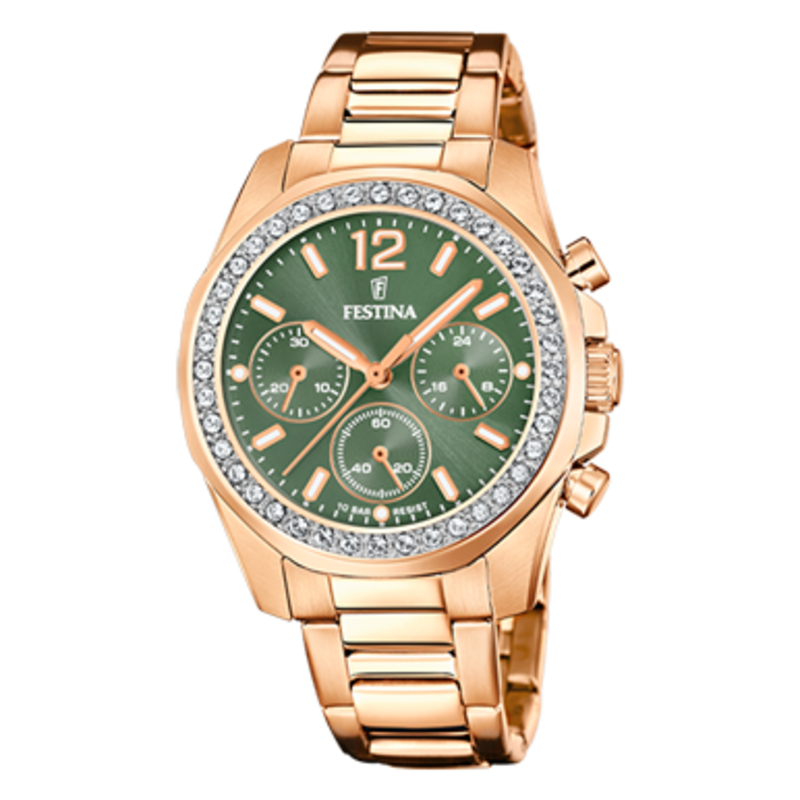 Festina Festina F20639/A Womens Watch Boyfriend collection Rosegold Green ( Rosegoud Groen ) 38.1 MM dames horloge