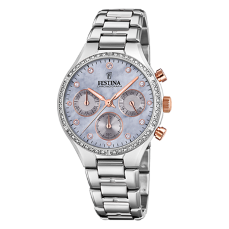 Festina Festina F20401/3 Womens Watch Boyfriend collection Silver Rosegold Lilac ( Zilver Rosegoud Lila ) 36 MM dames horloge