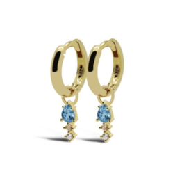 Karma Jewelry Karma Jewelry oorbellen A67GP_LB Earrings hinged hoops duo Blue drop 925 silver gold plated 23 MM