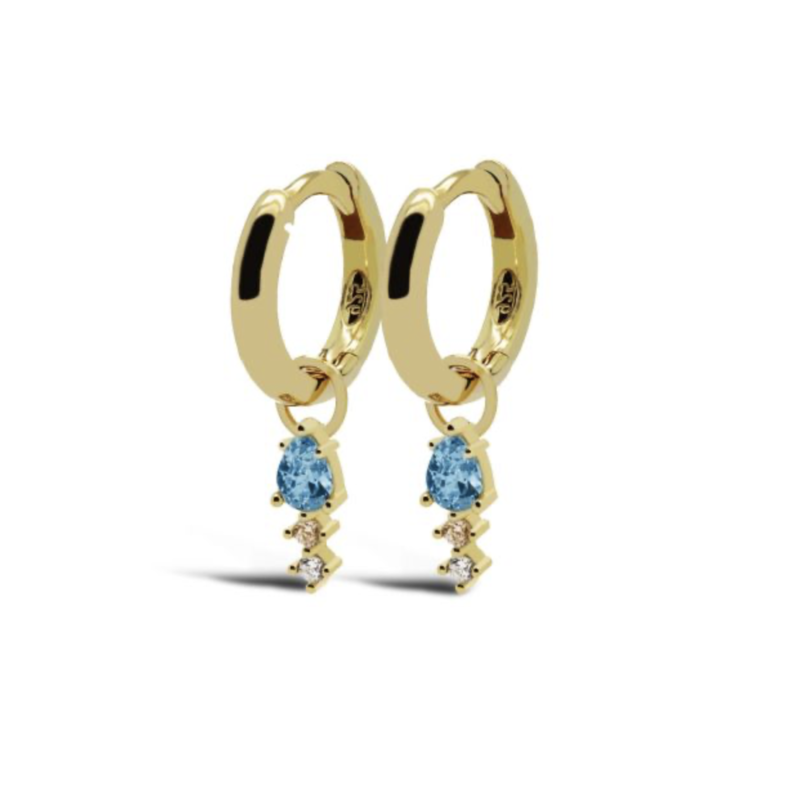 Karma Jewelry Karma Jewelry oorbellen A67GP_LB Earrings hinged hoops duo Blue drop 925 silver gold plated 23 MM