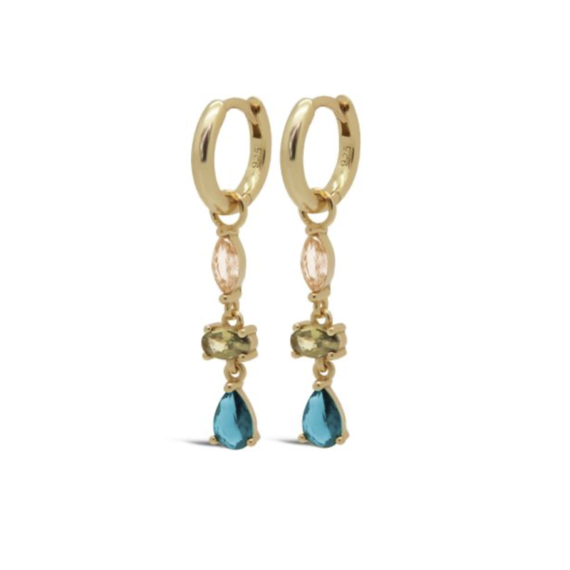 Karma Jewelry Karma Jewelry oorbellen A142GP_LB Earrings hinged hoops Caily blue 925 silver gold plated 35 MM