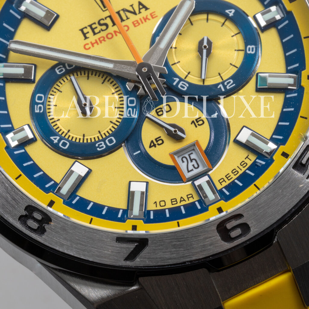 Festina Festina F20671/4 Men Watch Chrono Bike Silver Yellow ( zilver / geel ) 44.5 MM heren horloge