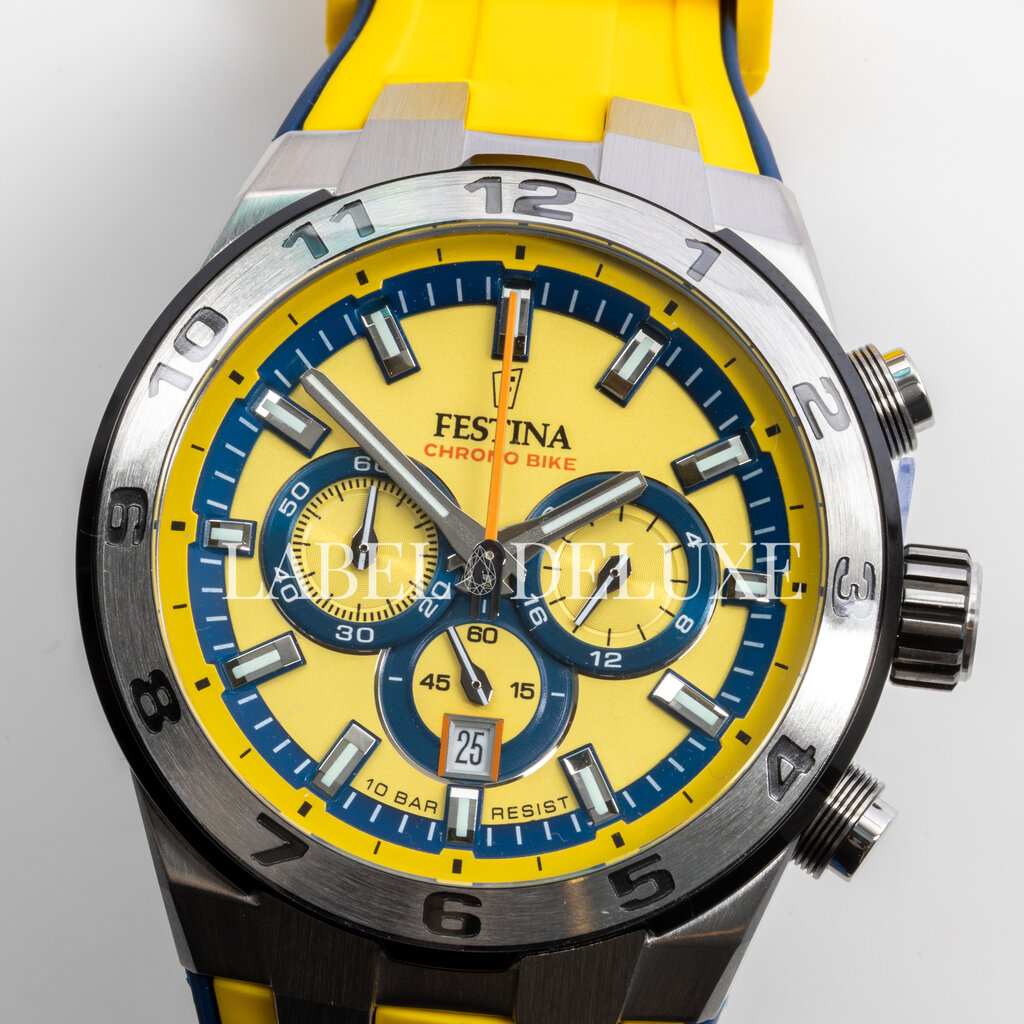 Festina Festina F20671/4 Men Watch Chrono Bike Silver Yellow ( zilver / geel ) 44.5 MM heren horloge