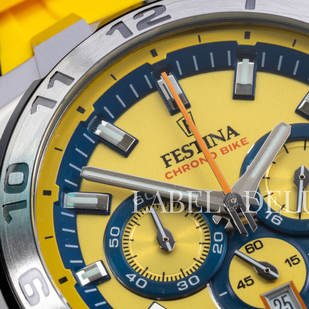 Festina Festina F20671/4 Men Watch Chrono Bike Silver Yellow ( zilver / geel ) 44.5 MM heren horloge