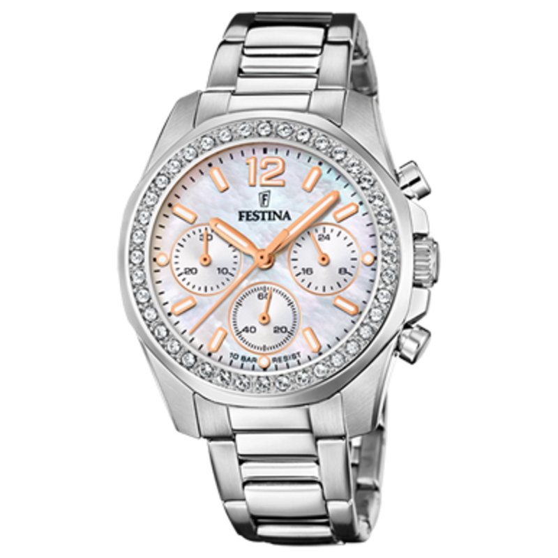 Festina Festina F20606/1 Womens Watch Boyfriend collection Silver Rosegold ( Zilver Rosegoud ) 38.1 MM dames horloge