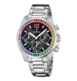 Festina Festina F20606/3 Womens Watch Boyfriend collection Silver Rainbow black ( Zilver Regenboog zwart ) 38.1 MM dames horloge