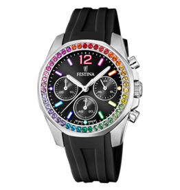 Festina Festina F20610/3 Womens Watch Boyfriend collection Black Rainbow Silver ( Zwart Regenboog Zilver ) 38.1 MM dames horloge