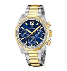 Festina Festina F20607/2 Womens Watch Boyfriend collection Gold Silver Blue ( Goud Zilver Blauw ) 38.1 MM dames horloge