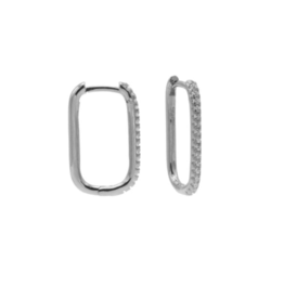 Karma Jewelry Karma oorbellen M3178S Earrings Plain zirconiahinged hoops square 925 silver 20 MM