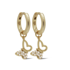 Karma Jewelry Karma Jewelry oorbellen A163 earrings hinged hoops Felia zirconia Butterfly 925 silver 14K gold plated 23 MM