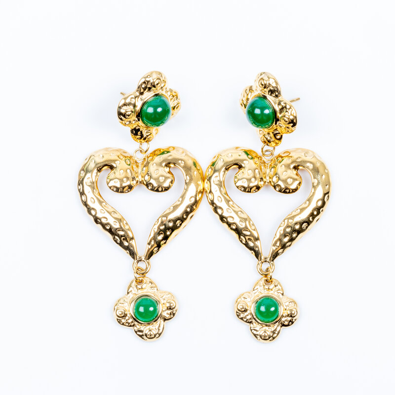 Label Deluxe Bijoux By Jam Gioielli oorbellen BJ12502 Heart earrings green gold 7 CM